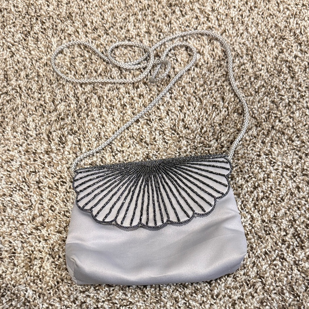 Grey Bead-Embellished Crossbody Bag vintage handmade evening formal bag purse